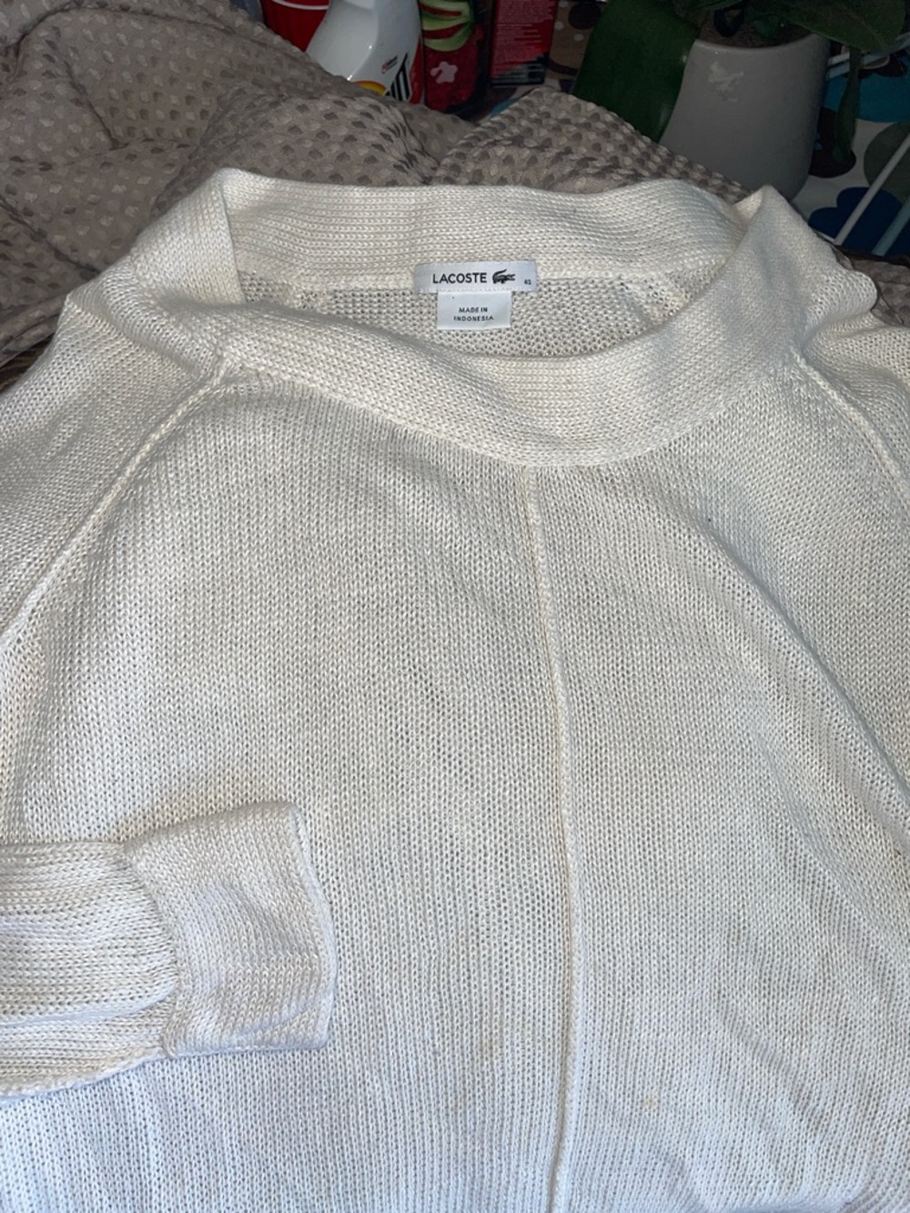 Lacoste Women’s Off-White Crew Neck Knit Sweater